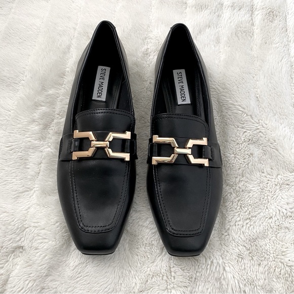 New Steve Madden Ryann Bit Black Leather Loafers Size 9 - Picture 1 of 13